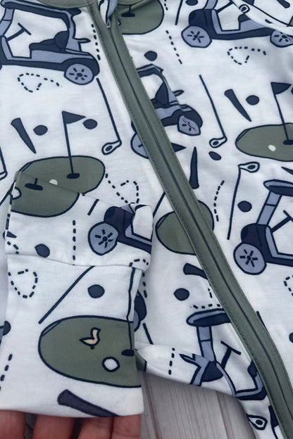 Golf cart pattern printed long sleeve baby romper XCH05037