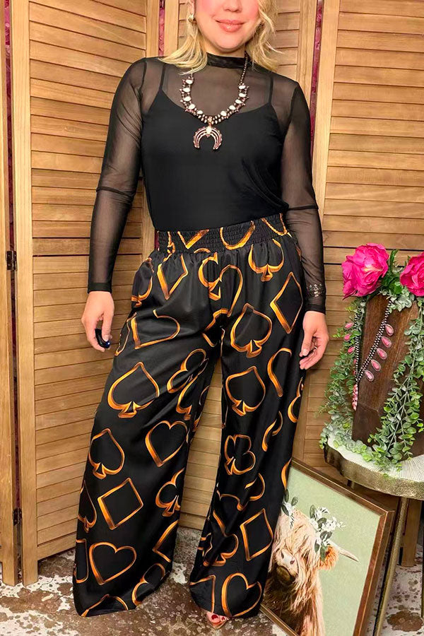 Southern Stitch Playing card printed wide leg women pant XCH17170