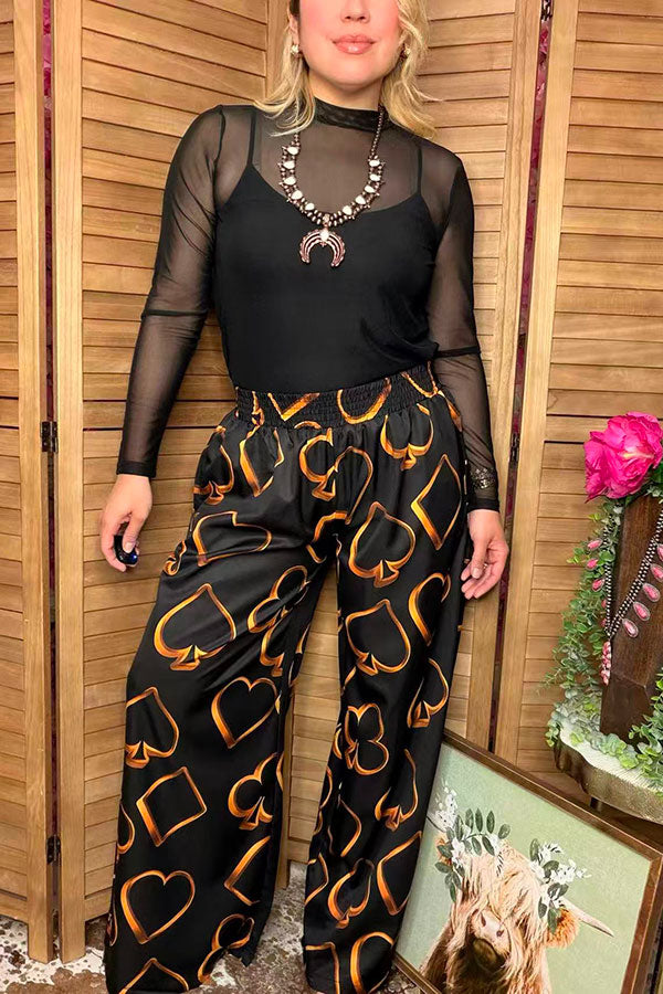 Southern Stitch Playing card printed wide leg women pant XCH17170