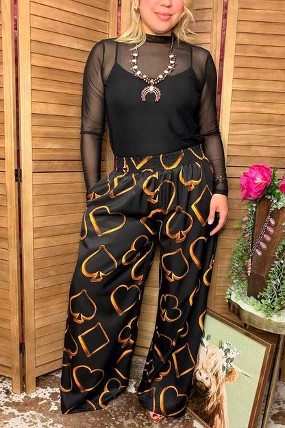 Southern Stitch Playing card printed wide leg women pant XCH17170