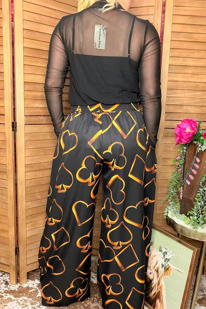 Southern Stitch Playing card printed wide leg women pant XCH17170