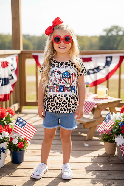 4th July FREEDOM Patriotic print short sleeve t-shirt XCH0899-3