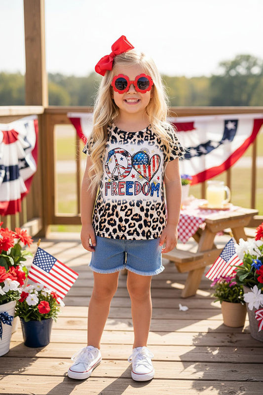 4th July FREEDOM Patriotic print short sleeve t-shirt XCH0899-3