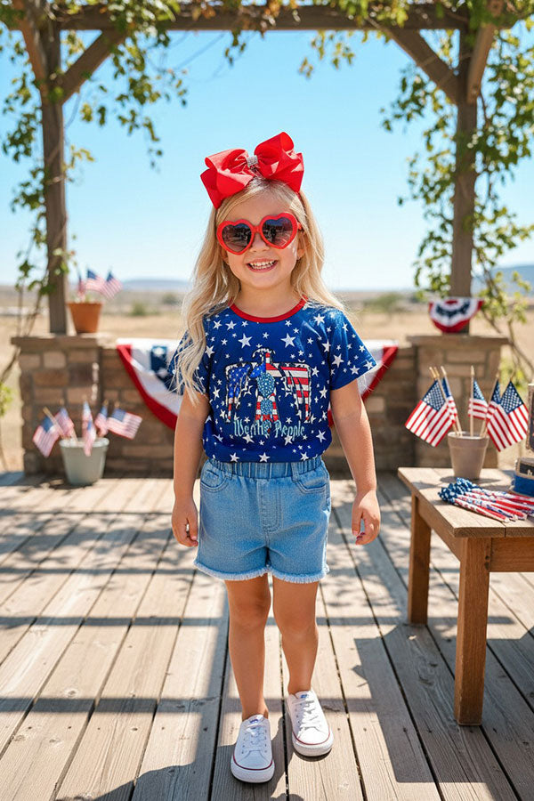 4th July Patriotic "WE THE PEOPLE" navy blue eagle & stars t-shirt XCH0660-1