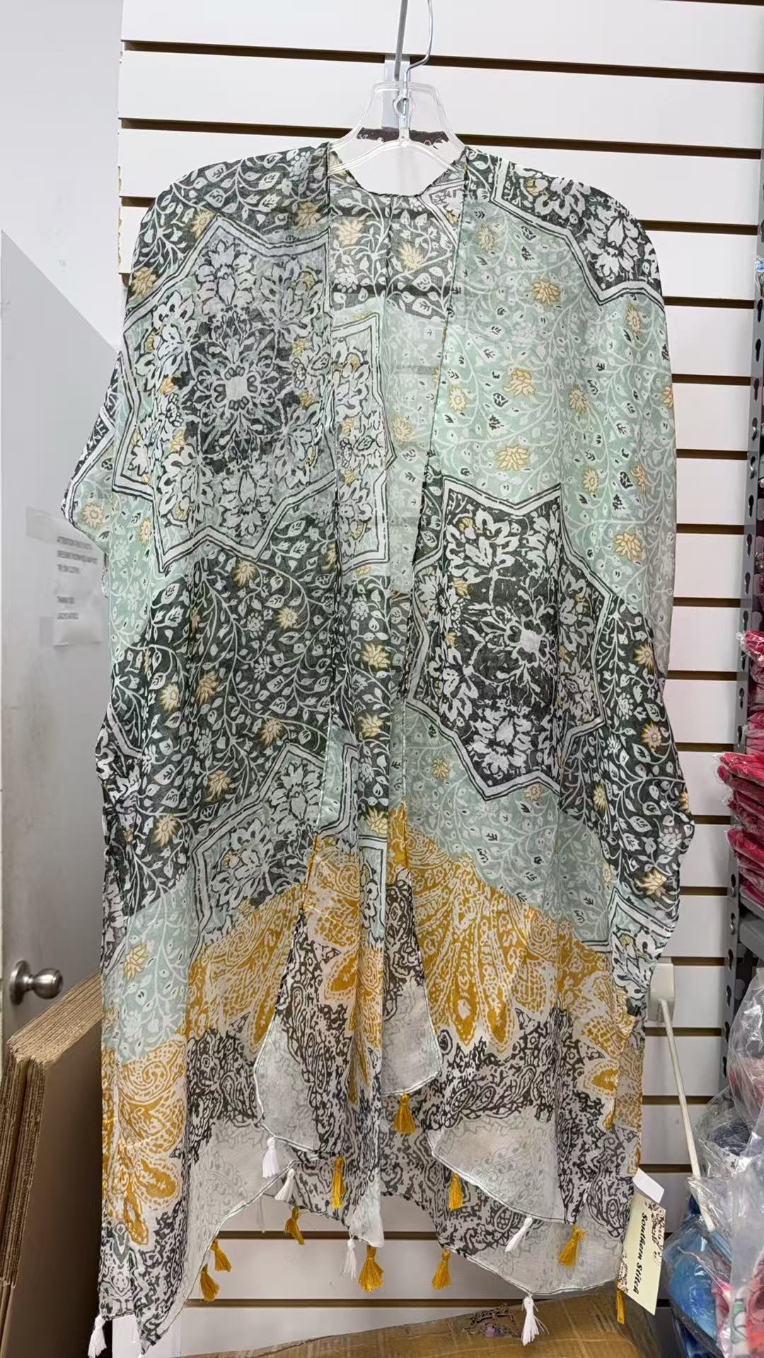 YZ207016 Black/yellow multi pattern printed kimono 3pc-$12