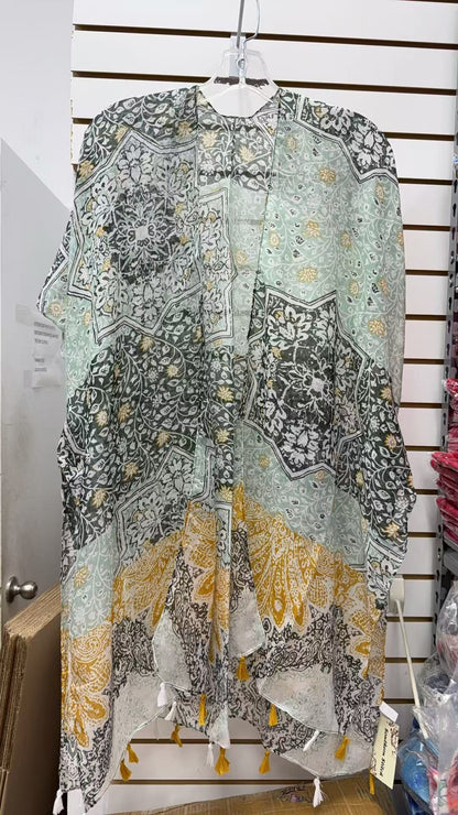 YZ207016 Black/yellow multi pattern printed kimono 3pc-$12