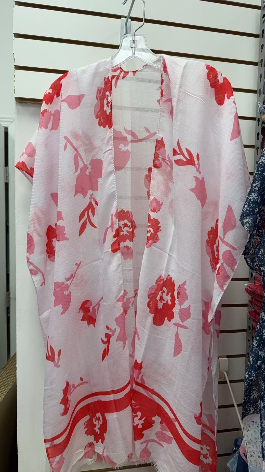 ZJ7276 Pink/white and red floral printed kimono 3pcs-$12