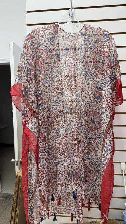 Red paisley printed kimono with tassels 3pcs-$12