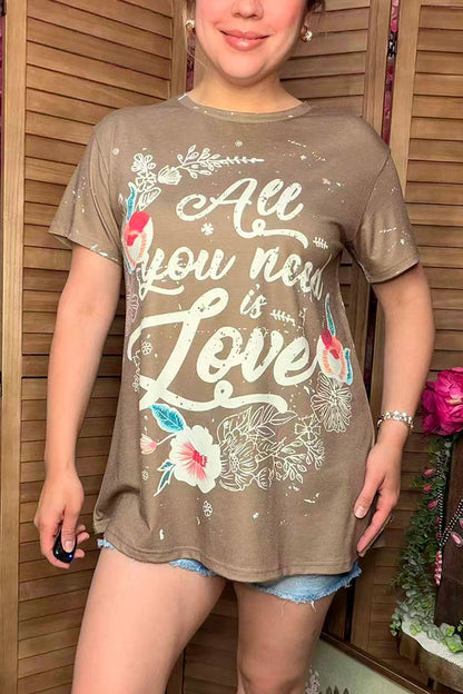 XCH14830 "ALL YOU NEED IS LOVE" tan short sleeve women t-shirt (CS4)