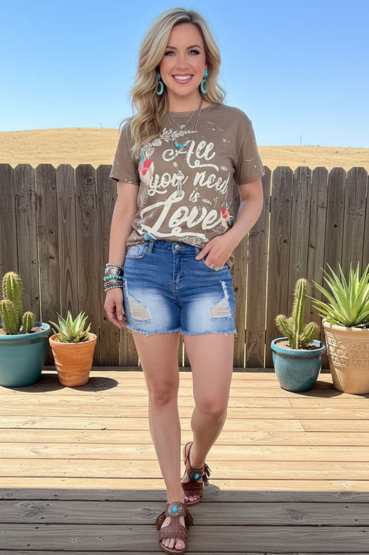 XCH14830 "ALL YOU NEED IS LOVE" tan short sleeve women t-shirt (CS4)