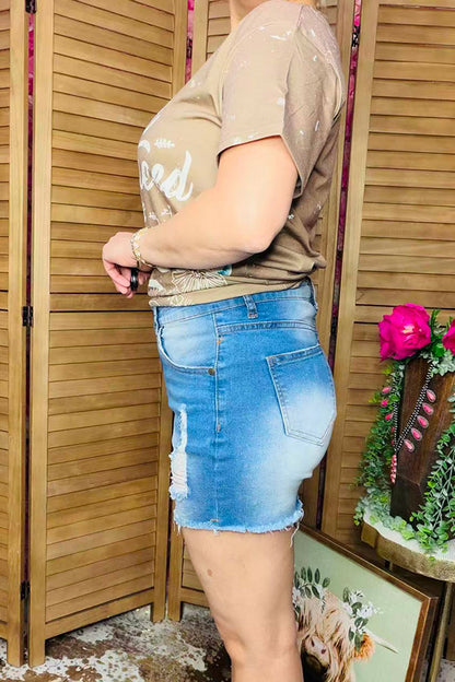 Southern Stitch Wshed blue ripped denim women's shorts S022