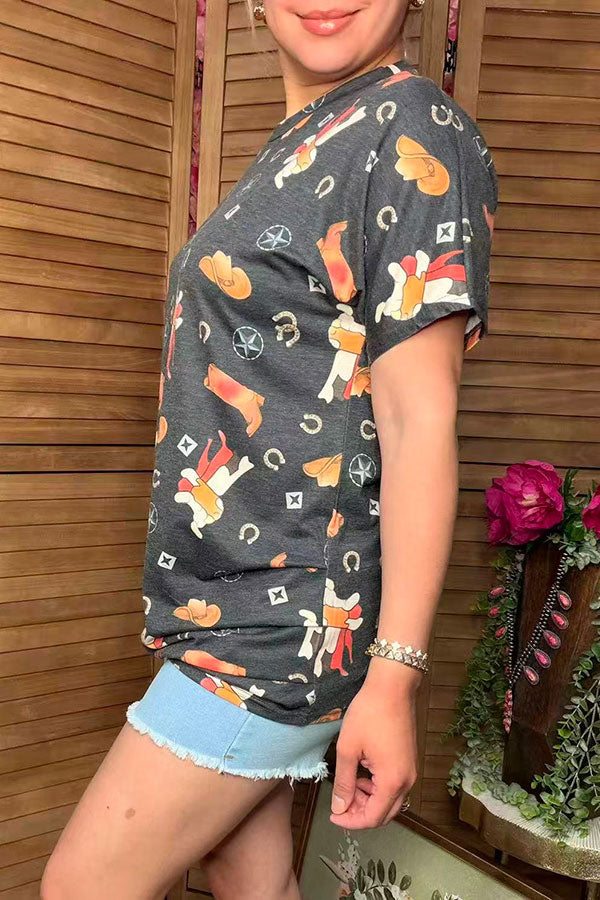 Wholesale t-shirt Boots printed short sleeves grey women top YMY13805