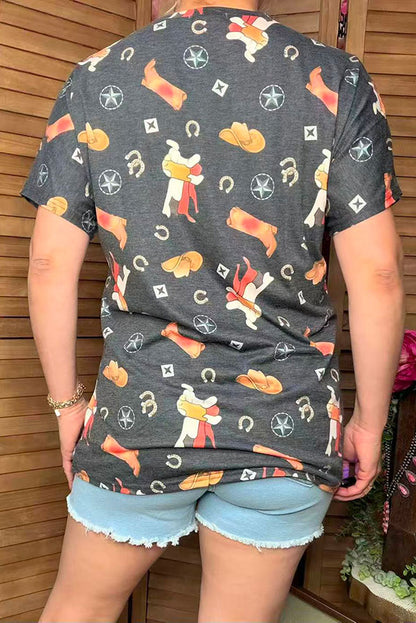 Wholesale t-shirt Boots printed short sleeves grey women top YMY13805