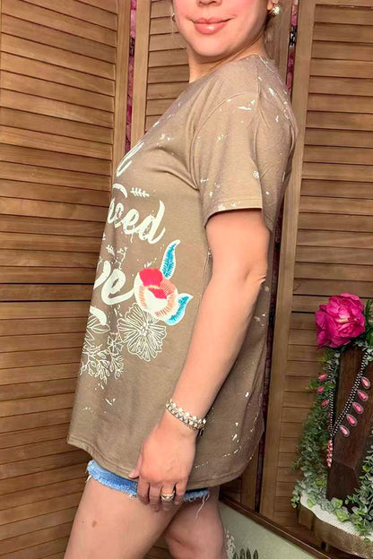 XCH14830 "ALL YOU NEED IS LOVE" tan short sleeve women t-shirt (CS4)