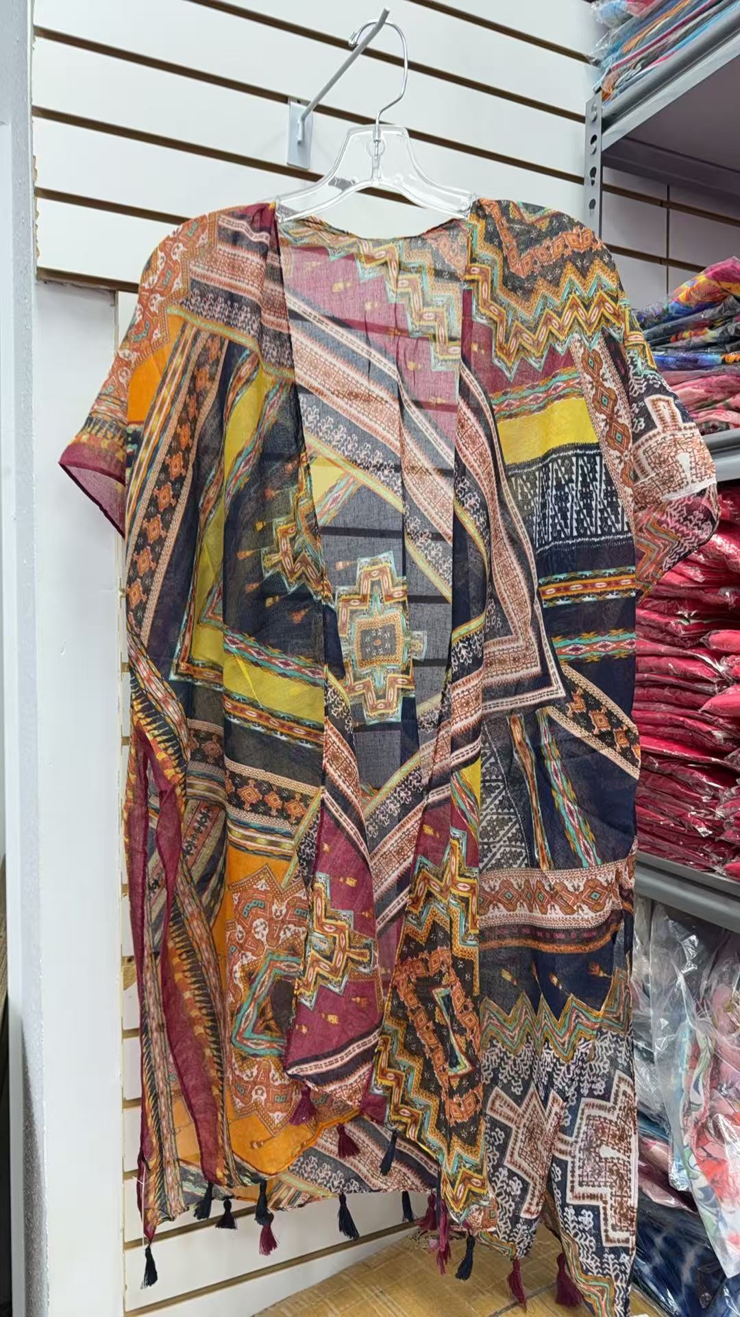 Western block tribal printed kimono w/tassels 3pc-$12  YZ207033