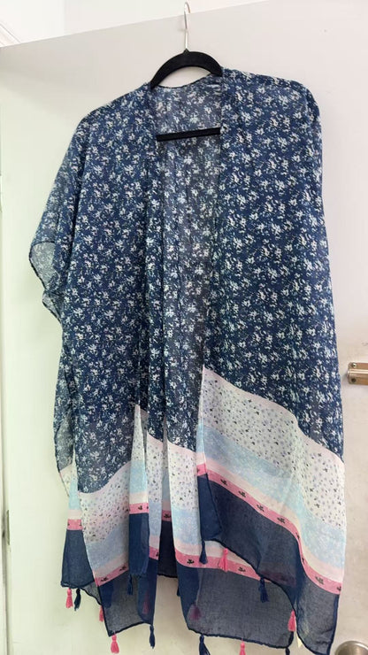 Navy blue & pink printed kimono with tassels 3pcs-$12 YZ225020