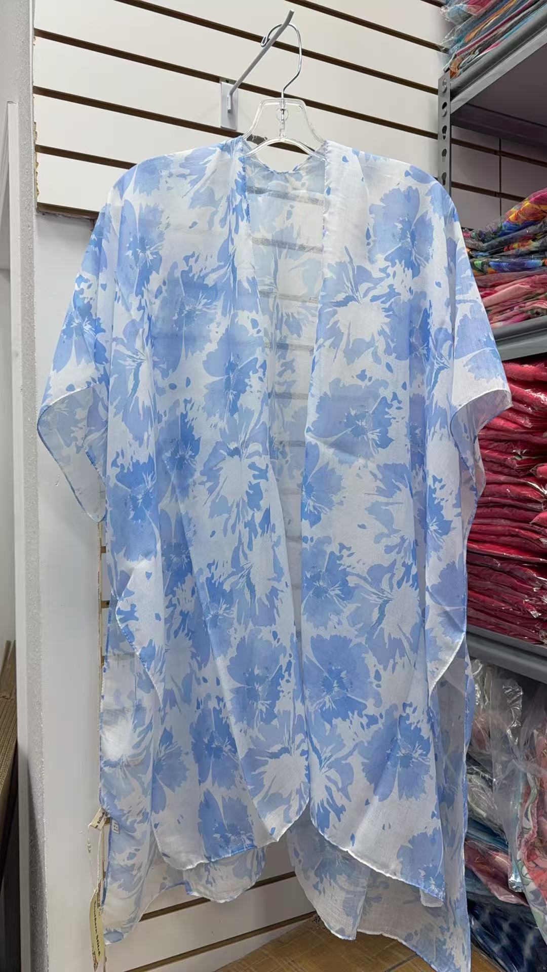 Women's duster wholesale Blue/white floral printed kimonos 3pc-$12  BA8648