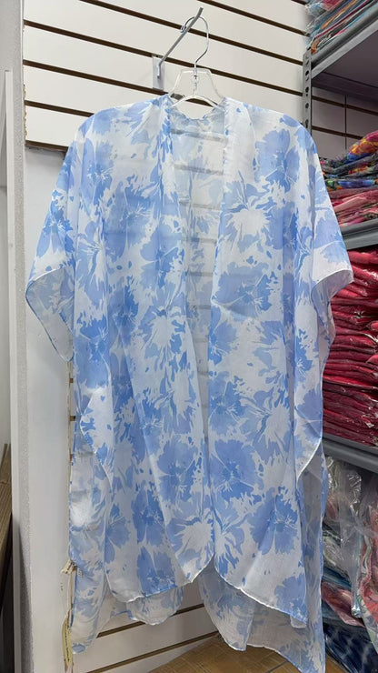 Women's duster wholesale Blue/white floral printed kimonos 3pc-$12  BA8648