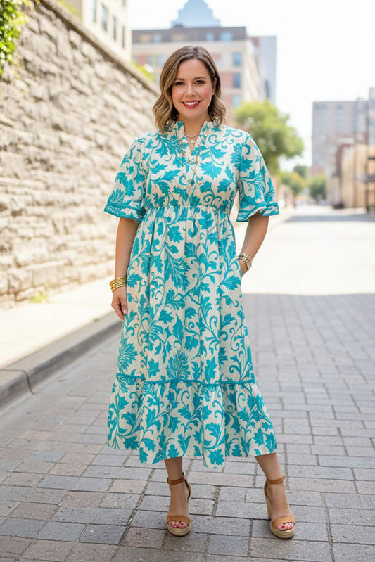 Southern Stitch blue floral prin tiered maxi dress GJQ16998
