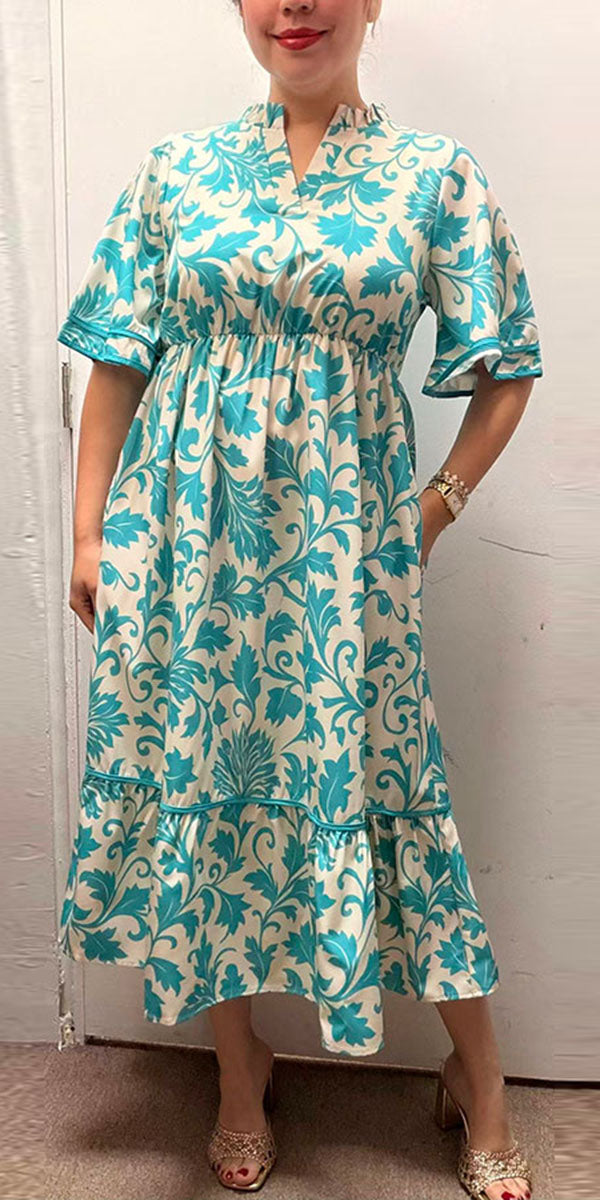 Southern Stitch blue floral prin tiered maxi dress GJQ16998