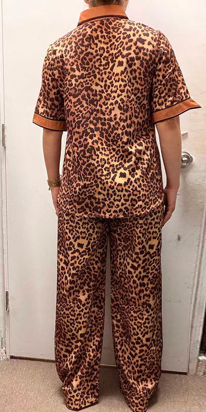 Southern Stitch leopard short sleeve top & pant 2pc women set GJQ17011