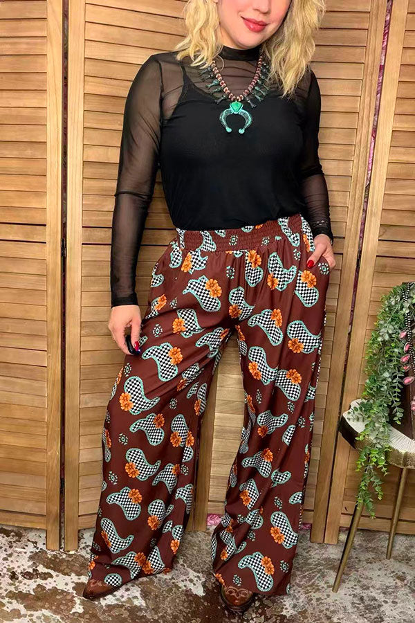 Southern Stitch Western boots & checkered print wide leg women's pant XCH17090