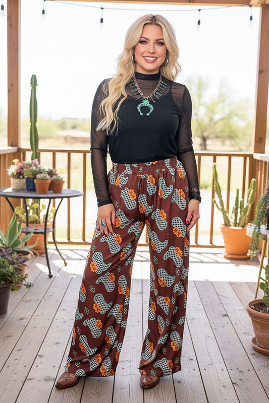Southern Stitch Western boots & checkered print wide leg women's pant XCH17090
