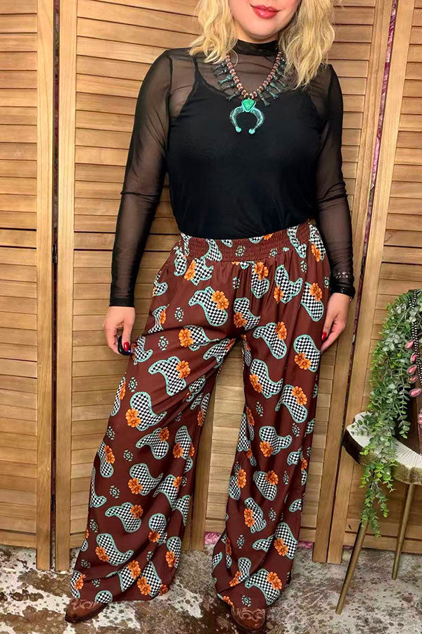 Southern Stitch Western boots & checkered print wide leg women's pant XCH17090