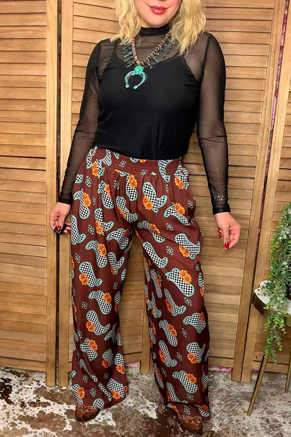 Southern Stitch Western boots & checkered print wide leg women's pant XCH17090