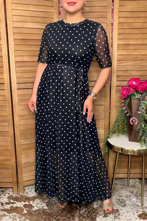 Western chic polka dots print mesh women's boutique dress Southern Stitch XCH17042