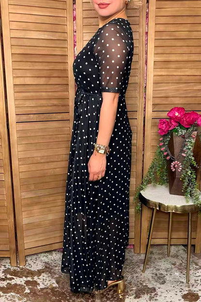 Western chic polka dots print mesh women's boutique dress Southern Stitch XCH17042