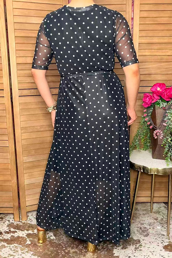 Western chic polka dots print mesh women's boutique dress Southern Stitch XCH17042