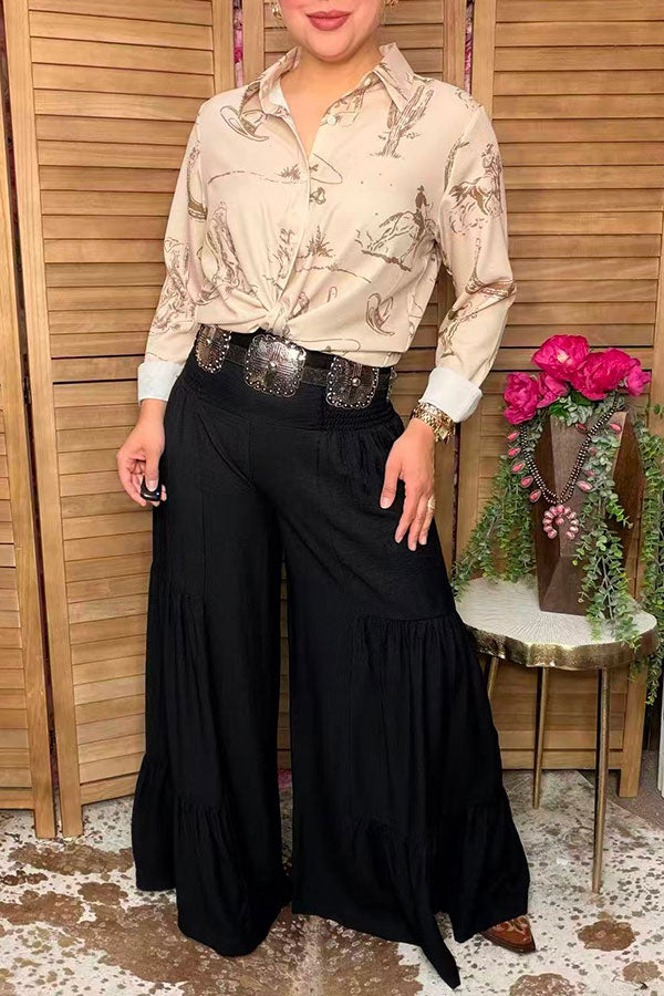 Western tiered ruffle wide-leg cotton women's boutique pant Soutern Stitch XCH17292