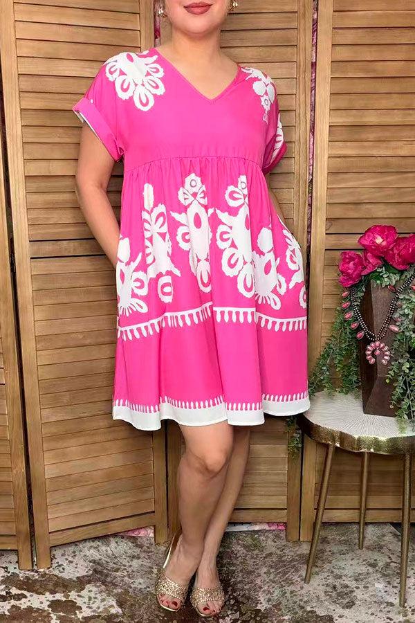 Trendy floral print baby doll short sleleve women's boutique dress Southern Stitch XCH16207