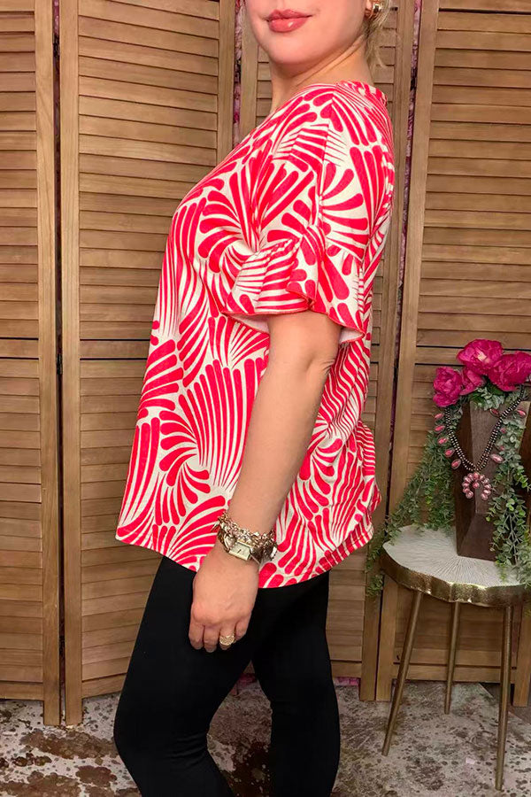 Trendy red patterns short sleeve women's boutique top Southern Stitch GJQ16139