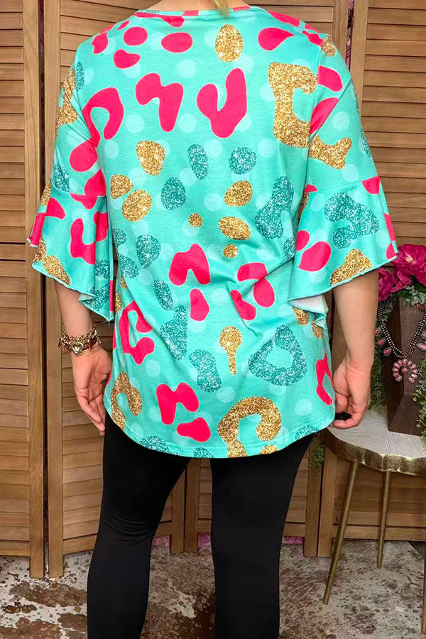 Western Leopard short sleeve women's boutique top Southern Stitch XCH14699