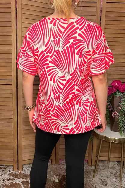 Trendy red patterns short sleeve women's boutique top Southern Stitch GJQ16139