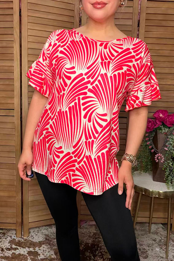Trendy red patterns short sleeve women's boutique top Southern Stitch GJQ16139