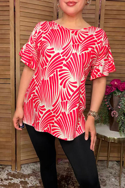 Trendy red patterns short sleeve women's boutique top Southern Stitch GJQ16139