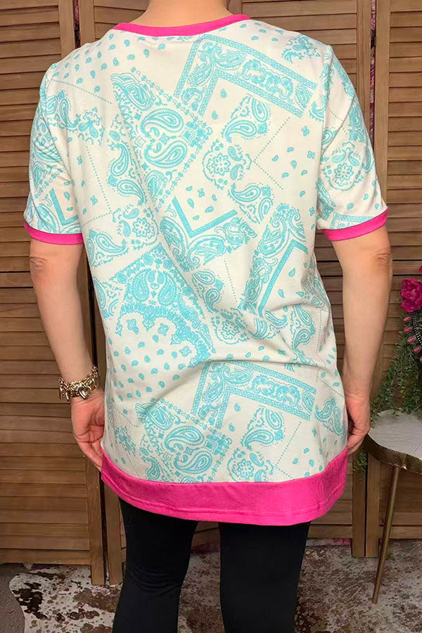 Western turquoise paisley short sleeve women's boutique top Southern Stitch XCH14914