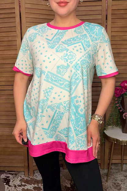 Western turquoise paisley short sleeve women's boutique top Southern Stitch XCH14914