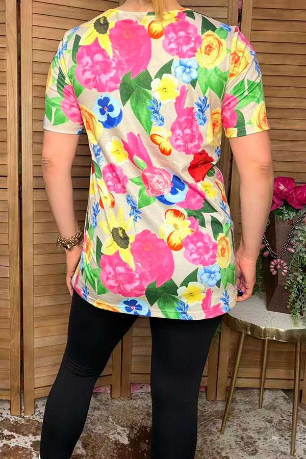 Chic floral criss cross short sleeve women's boutique top Southern Stitch GJQ13974