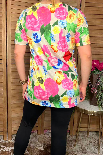 Chic floral criss cross short sleeve women's boutique top Southern Stitch GJQ13974