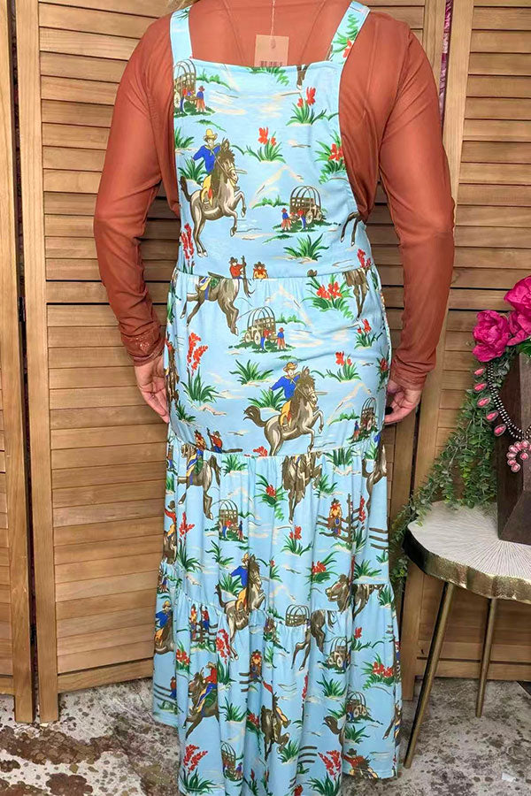 Western cowboy turquoise boutique women's overall maxi dress Southern Stitch XCH17197