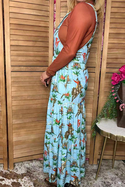 Western cowboy turquoise boutique women's overall maxi dress Southern Stitch XCH17197