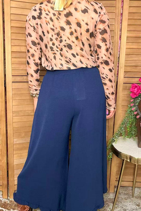 Western navy blue ruffled wide leg women's boutique pant Southern Stitch XCH17032