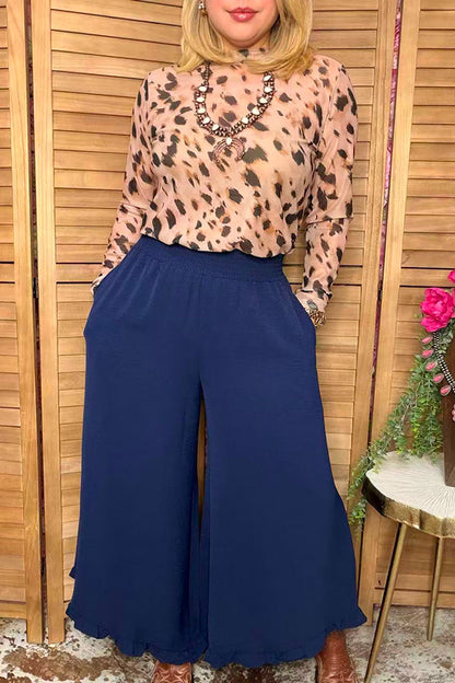 Western navy blue ruffled wide leg women's boutique pant Southern Stitch XCH17032