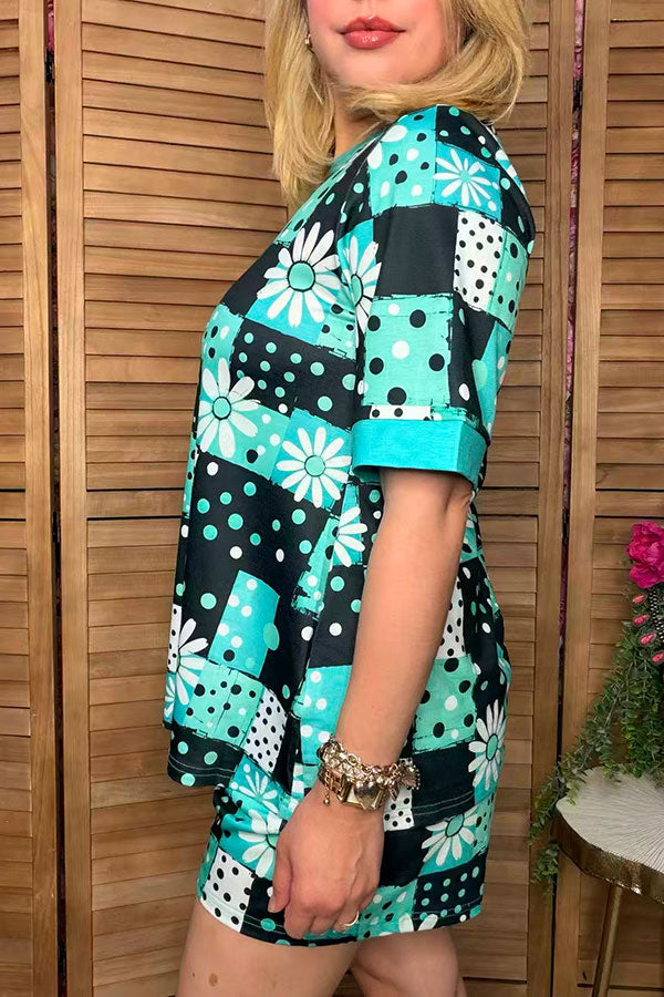 Ranch patchwork print top & shorts women's boutique set Southern Stitch GJQ17235