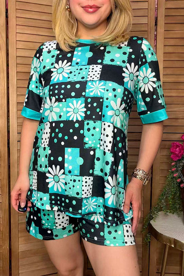 Ranch patchwork print top & shorts women's boutique set Southern Stitch GJQ17235