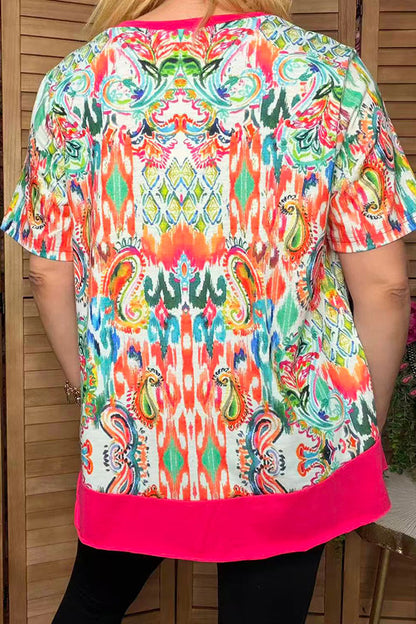 Western paisley & aztec print short sleeve women's boutique top XCH15205